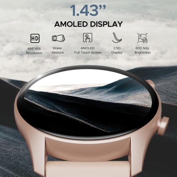 boAt Lunar Connect Plus Smart Watch w/ 1.43" (3.6 cm) AMOLED Display, 2.5D Display, Advanced Bluetooth Calling 100+, Always on Display, 100+ Watch Faces,Voice Assistant,IP68, HR & SpO2(Cherry Blossom)