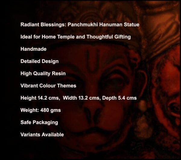 Copperhoard Multi Gold Colour Resin Panchmukhi Hanuman Murti Vintage Statue for Home Temple, 5.4 Cm