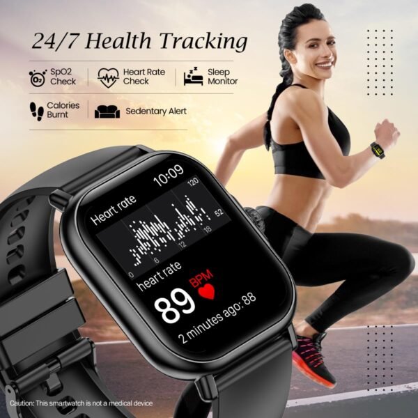 pTron Newly Launched Reflect Callz 2.01" Smartwatch with Bluetooth Calling, Full Touch Square Display, 600 NITS, Functional Crown, 100+ Watch Faces, HR, SpO2, 5 Days Battery Life & IP68 (Black)