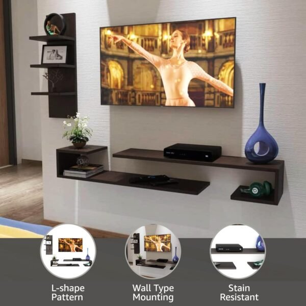 ESTANTERIA Black Stack Engineered Wood TV Entertainment Wall Unit (Standard, Wenge)