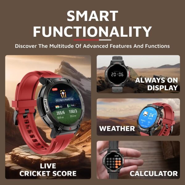 Cult Ranger XR1-1.43" AMOLED Display,Outdoor Rugged Smartwatch for Men, Bluetooth Calling, 8 Days Battery, Continous Heart Rate,100+ Sports Mode, Live Cricket Score, Built-in Flashlight, Free Strap