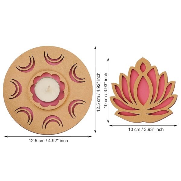 eCraftIndia Golden Pink MDF Wooden Cut Out Lotus Flower Rangoli Showpieces Tea Light Candle Holders for Diwali, Navratri Festival, Pooja, Home Decoration - Diwali Decoration Items for Home Decor