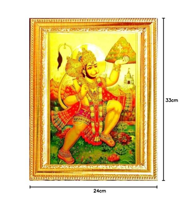 VCARTNOW Bajrang Bali Hanuman Ji God Photo with Frame for Pooja || Photo Frame for Wall Decorative || Golden God Photo for Pooja Mandir || Photo Frame Religious Frame SIZE (33 x 24)
