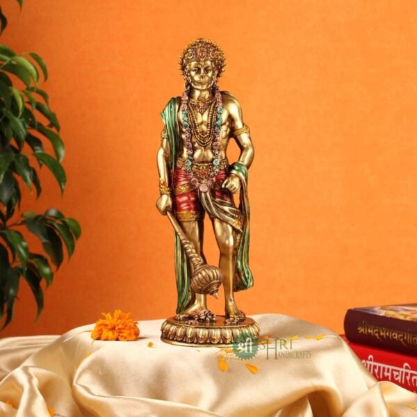 Indicast Cold Cast Resin Hanuman Ji Showpiece Antique Decor Décor Standing Bajrangbali(10 Inches, Metal Finish)
