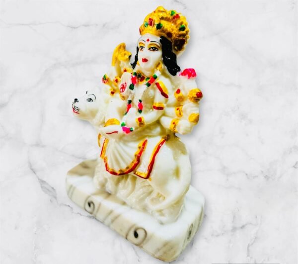 The Craft Store Polyresin White Durga Maa Sherawali MATA Murti Statue for Pooja Room Vaishno Devi Murti Idol 4 Inches.