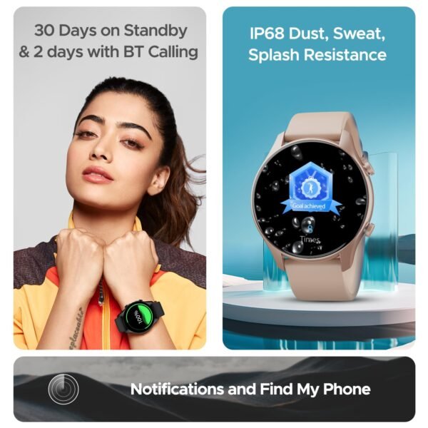 boAt Lunar Connect Plus Smart Watch w/ 1.43" (3.6 cm) AMOLED Display, 2.5D Display, Advanced Bluetooth Calling 100+, Always on Display, 100+ Watch Faces,Voice Assistant,IP68, HR & SpO2(Cherry Blossom)