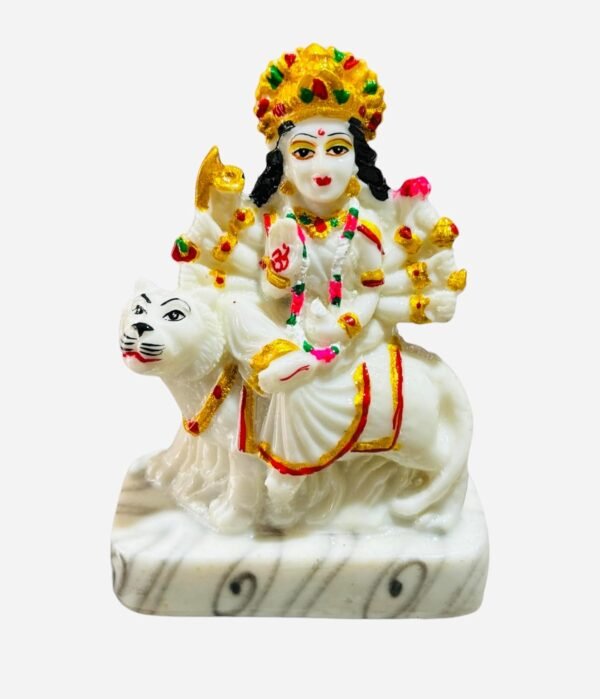 The Craft Store Polyresin White Durga Maa Sherawali MATA Murti Statue for Pooja Room Vaishno Devi Murti Idol 4 Inches.