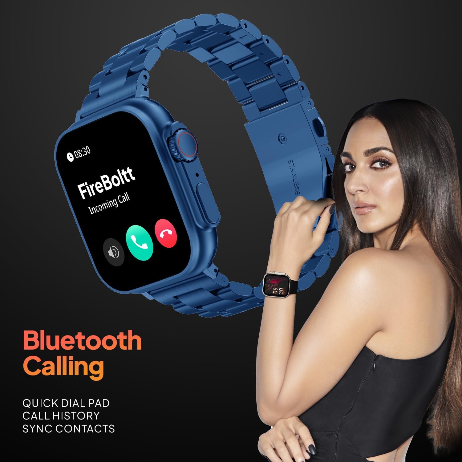 Fire-Boltt Gladiator 1.96" Biggest Display Luxury Stainless Steel Smart Watch with Bluetooth Calling, Voice Assistant &123 Sports Modes, 8 Unique UI Interactions, 24/7 Heart Rate Tracking (Blue)