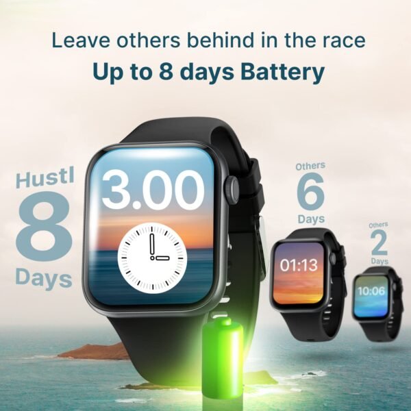 CrossBeats Hustl Smartwatch,Large Metal 2.01” TruHue™ HD Display, Dual Speaker Bluetooth BT Calling, 125+ Sports Mode,AI Voice Assistant,Fast SnapCharge™ Battery 8days,60Hz Refresh,Rotating Crown