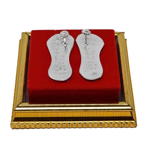 Lakshmi Silver Charan Paduka, Silver Maa Laxmi Ji Charan Paduka (Feet) for Puja/Aarti/Diwali Hindu Pooja/Mandir/Temple Spiritual Worship, Wealth & Luck ~ 8 cm,Diwali Gifts/Items/dhanteras