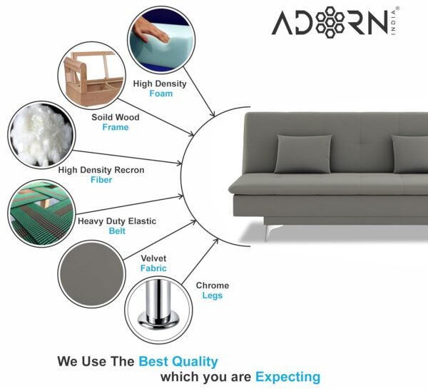 Adorn India New Aspen 3 Seater Sofa Cum Bed 4X6 (Grey) - 3 Seater, Wood
