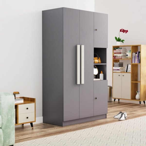 Bniture Wooden Almirah for Clothes, Door for Bedroom, 4 Door Wardrobe with Hanging Space (50D x 105W x 180H CM) |3 Year Warranty (Slate Grey)