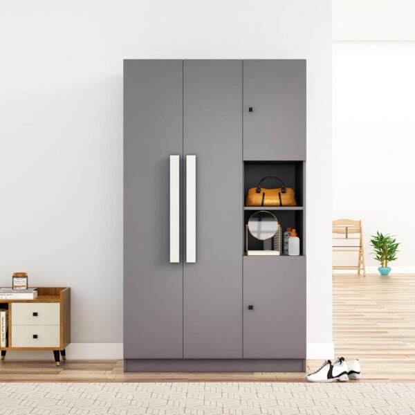 Bniture Wooden Almirah for Clothes, Door for Bedroom, 4 Door Wardrobe with Hanging Space (50D x 105W x 180H CM) |3 Year Warranty (Slate Grey)