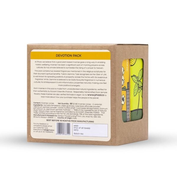 PHOOL LUXURY INCENSE Devotion Pack Of 2 Natural Incense Cones | Fragrance - Tulsi & Jasmine | Special Char Dham Yatra Pack | 80 Natural & Organic Dhoop Cones For Pooja | Free Dhoop Stand Inside