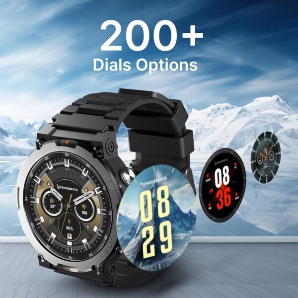 CrossBeats Everest 2.0 Smart Watch for Men 1.43" True AMOLED, Always ON Display Bluetooth Calling Rugged Outdoor with Flash Light Upto 15 Days Battery Life Smartwatch 100+ Sports Mode (Black)