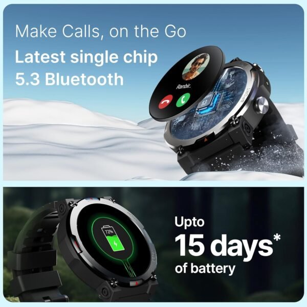 CrossBeats Everest 2.0 Smart Watch for Men 1.43" True AMOLED, Always ON Display Bluetooth Calling Rugged Outdoor with Flash Light Upto 15 Days Battery Life Smartwatch 100+ Sports Mode (Black)