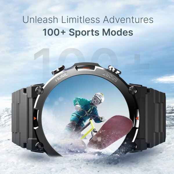CrossBeats Everest 2.0 Smart Watch for Men 1.43" True AMOLED, Always ON Display Bluetooth Calling Rugged Outdoor with Flash Light Upto 15 Days Battery Life Smartwatch 100+ Sports Mode (Black)