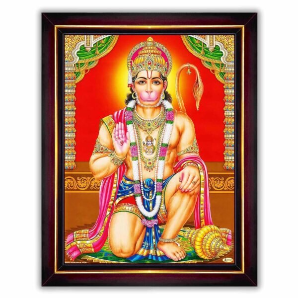 Pavan Photo Laminations Lord Hanuman Ji Hanumanji Jai Bajrangbali Wall Painting Framed Home Decor (Wood,Matte,Brown,Small Size,6 x 8 Inch) B756S