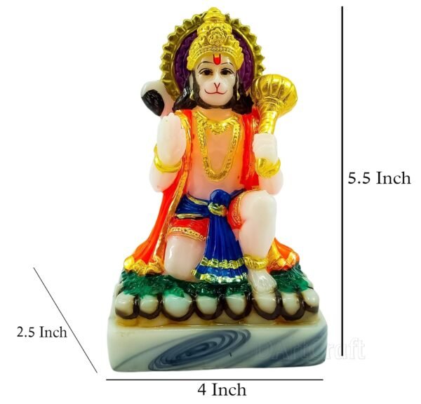 D ArtCraft Polyresin Lord Hanuman Idol, Hanuman ji ki Murti with Gada for Home Decor Bajrangbali ki Murti - Multicolor, 5.5 Inches (Pack of 1)