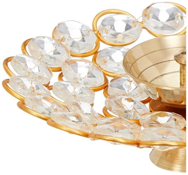 Amazon Brand - Solimo Brass Diya for Puja - Decorative Crystal Akhand Diya - Oil Pooja Lamp for Home Decor