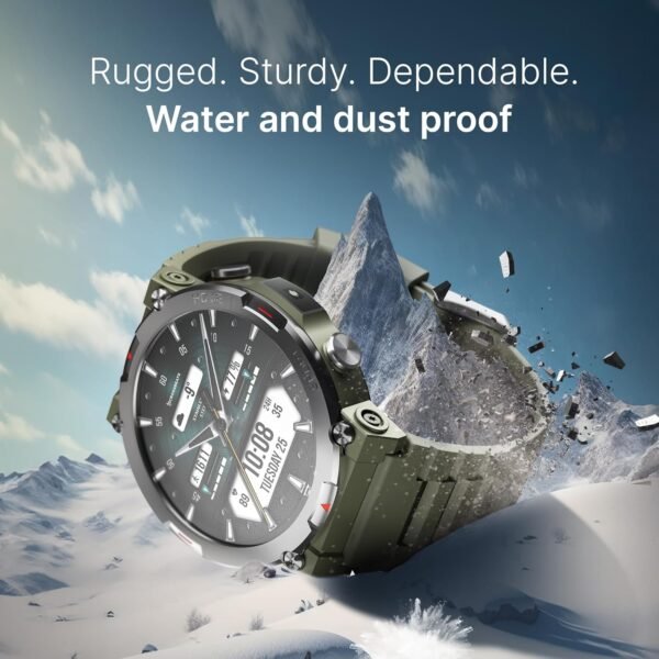CrossBeats Everest 2.0 Smart Watch for Men 1.43" True AMOLED, Always ON Display Bluetooth Calling Rugged Outdoor with Flash Light Upto 15 Days Battery Life Smartwatch 100+ Sports Mode (Green)