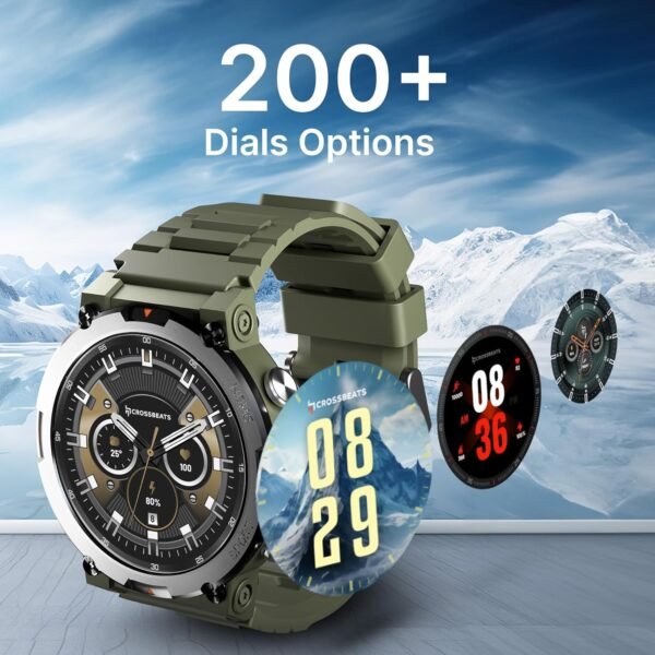 CrossBeats Everest 2.0 Smart Watch for Men 1.43" True AMOLED, Always ON Display Bluetooth Calling Rugged Outdoor with Flash Light Upto 15 Days Battery Life Smartwatch 100+ Sports Mode (Green)