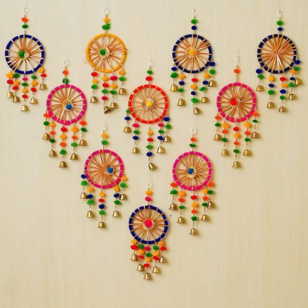 eCraftIndia Gota Patti Bangle & Bells Decorative Wall Door Hangings Latkan Toran for Main Door Entrance, Pooja Room- Wedding, Ganpati Navratri Diwali Decoration Items for Home Decor (Pack of 12)