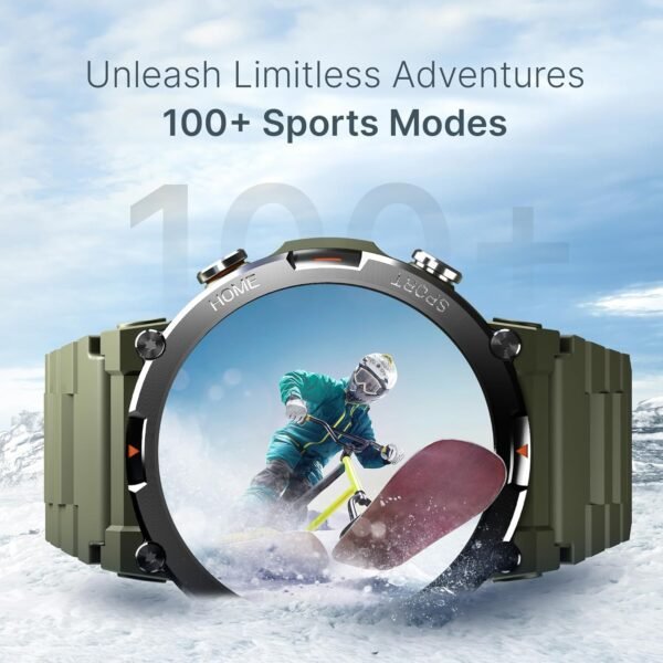 CrossBeats Everest 2.0 Smart Watch for Men 1.43" True AMOLED, Always ON Display Bluetooth Calling Rugged Outdoor with Flash Light Upto 15 Days Battery Life Smartwatch 100+ Sports Mode (Green)