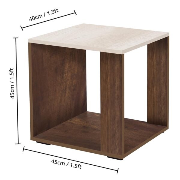 ABOUT SPACE Wooden Center Table, End Sofa Side Table, Bedside Table, Corner Coffee Table with Solid Finish Space Saving Furniture with Storage for Living Room, Bedroom (Walnut - L 40 x B 45 x H 45 cm)