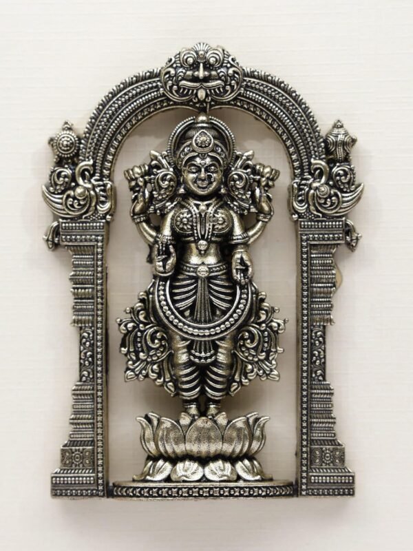 Exotic India 9 Inch Superfine Standing Goddess Lakshmi Brass Sculpture Wall Hanging Framed | Lakshmi Frame Holder Worship Home Office Wall Décor Gift Item
