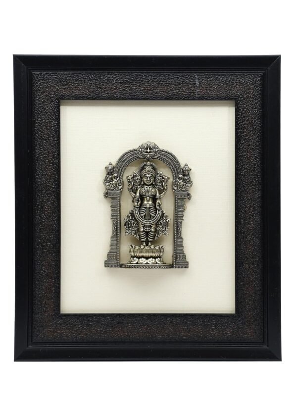 Exotic India 9 Inch Superfine Standing Goddess Lakshmi Brass Sculpture Wall Hanging Framed | Lakshmi Frame Holder Worship Home Office Wall Décor Gift Item