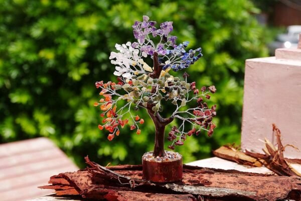 PREK Seven Chakra Crystals and Gemstones, Seven Chakra Crystal Tree Showpiece for Good Luck Home Decor Item Bonsai Money Tree Plant Gift Item Figurine Standard Size - Multicolor, 1 Piece