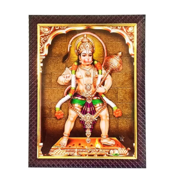 Pooja Ghar Lord Hanuman ji Standing Bajrangbali Photo Frame For Wall Hanging for Worship/Pooja