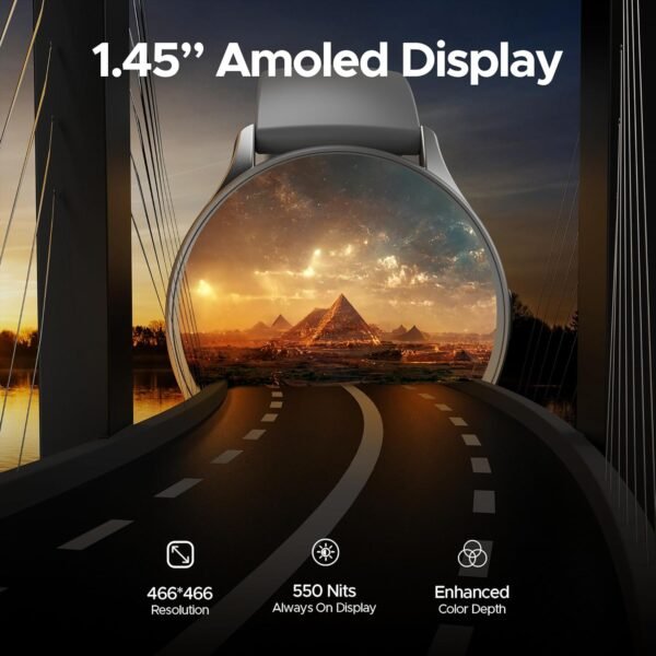 boAt Lunar Peak w/ 1.45" (3.6 cm) AMOLED Display, Advanced BT Calling, Always on Display, Cloud & Custom Watch Faces, in-Built Games, Stocks, SOS, IP67, Smart Watch for Men & Women(Silver)
