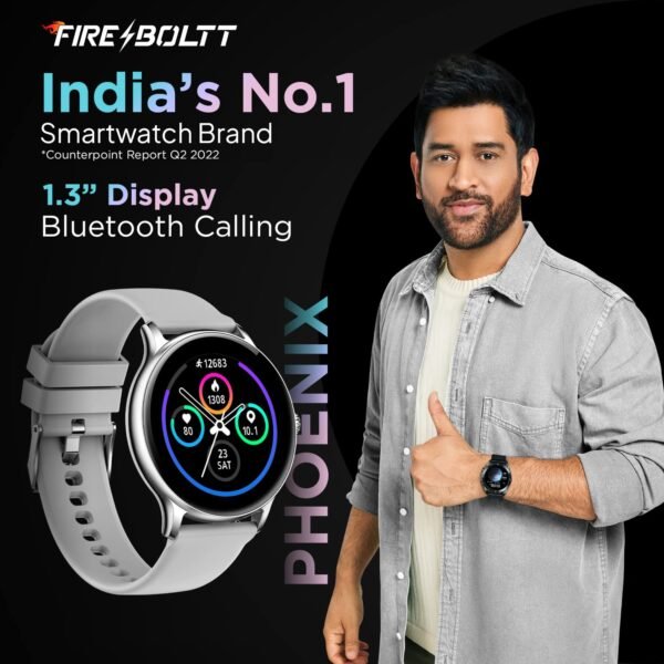 Fire-Boltt Phoenix Smart Watch with Bluetooth Calling 1.3,120+ Sports Modes, 240 * 240 PX High Res with SpO2, Heart Rate Monitoring & IP67 Rating (Silver Grey)