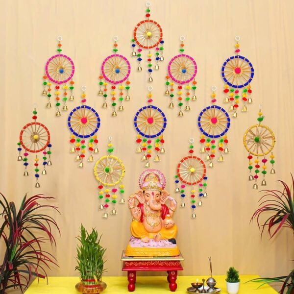 eCraftIndia Gota Patti Bangle & Bells Decorative Wall Door Hangings Latkan Toran for Main Door Entrance, Pooja Room- Wedding, Ganpati Navratri Diwali Decoration Items for Home Decor (Pack of 12)