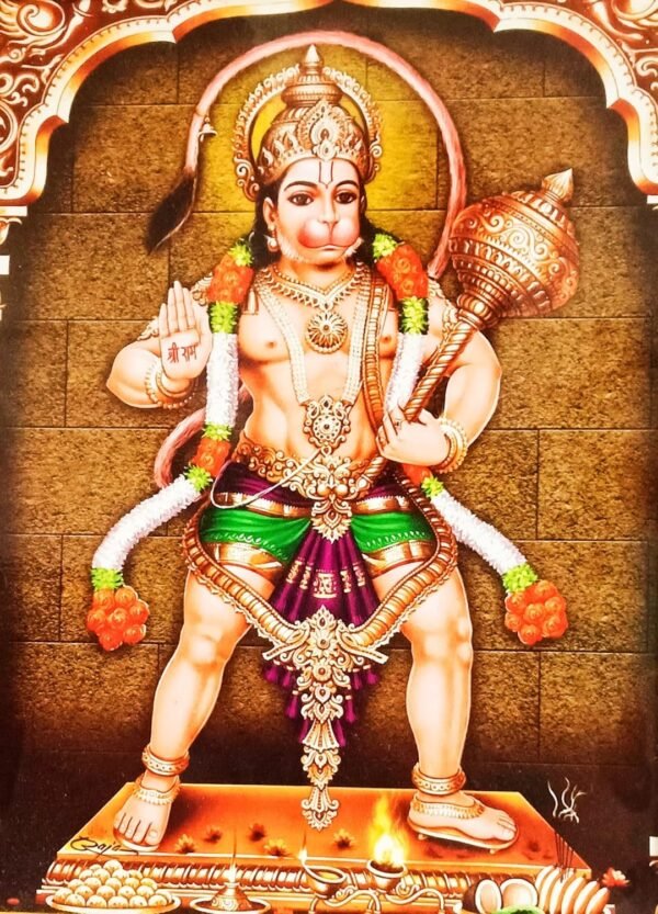 Pooja Ghar Lord Hanuman ji Standing Bajrangbali Photo Frame For Wall Hanging for Worship/Pooja