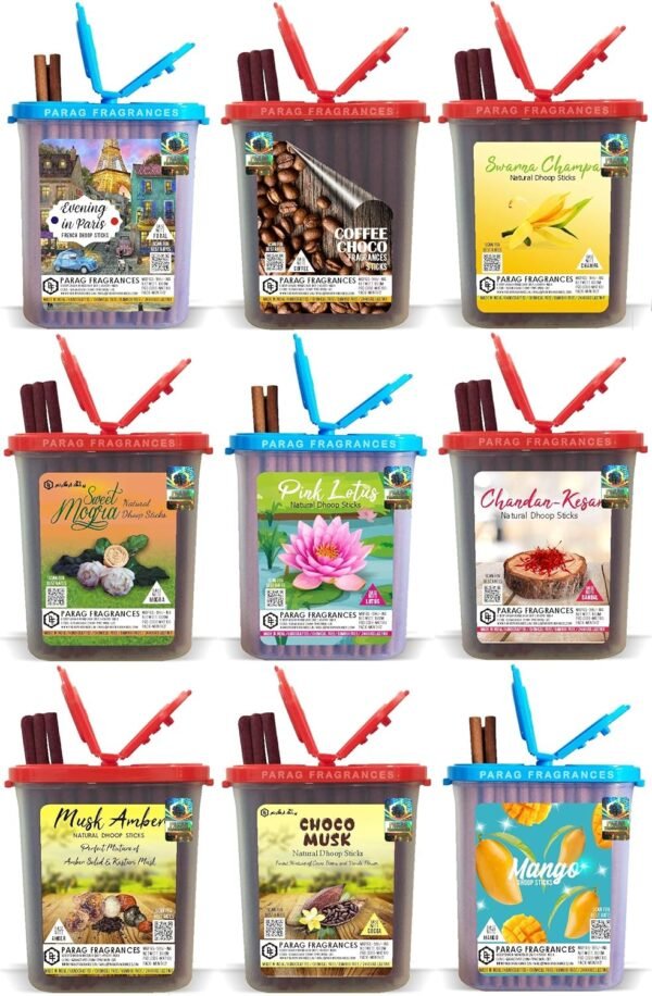 Parag Fragrances Herbal & Natural 5 in 1 Dhoop Sticks 250Gm Pack/Rose, Sandalwood, Mogra, Camphor & Kasturi / 50Gram Each/Economical Monthly Pack Dhoop Sticks for Puja & Home Fragrance