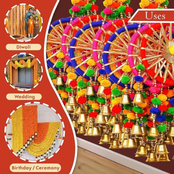 eCraftIndia Gota Patti Bangle & Bells Decorative Wall Door Hangings Latkan Toran for Main Door Entrance, Pooja Room- Wedding, Ganpati Navratri Diwali Decoration Items for Home Decor (Pack of 12)