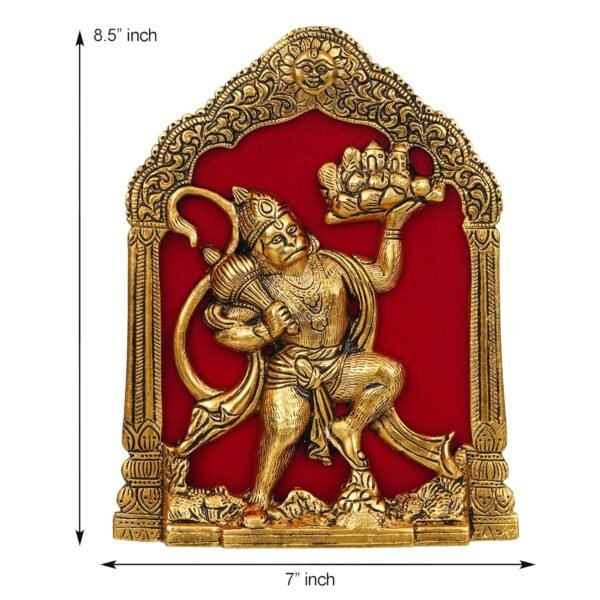 JaipurCrafts Metal Lord Hanuman Idol Statue for Home and Office Decor | Hanuman Ji Bajrang Bali Ki Murti for Home and Office Temple (7 x 8.5 Inches, Gold)
