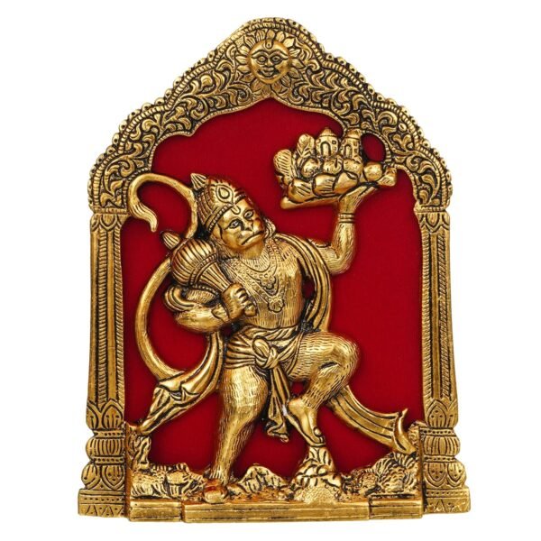 JaipurCrafts Metal Lord Hanuman Idol Statue for Home and Office Decor | Hanuman Ji Bajrang Bali Ki Murti for Home and Office Temple (7 x 8.5 Inches, Gold)