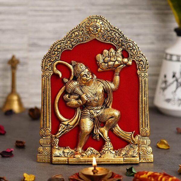 JaipurCrafts Metal Lord Hanuman Idol Statue for Home and Office Decor | Hanuman Ji Bajrang Bali Ki Murti for Home and Office Temple (7 x 8.5 Inches, Gold)
