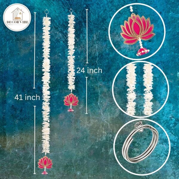 DECOR VIBE Pooja Room Decoration Item-Mandir Decoration Item, Long Length Off-White Flower- Lotus Hangings, Used as Door Hanging for Home Decoration, Diwali Decoration Items (Set of 5Pcs)