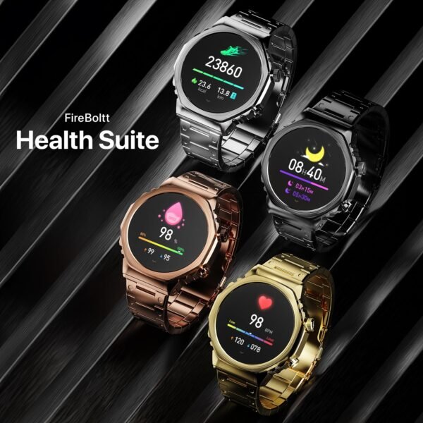 Fire-Boltt Onyx- 36.3mm AMOLED Always On Display Smart Watch, 466 * 466 High Resolution, Bluetooth Calling, Steel Design, IP67, 4GB Storage, 300+ Sports Modes, 130+ Watch Faces (Black)
