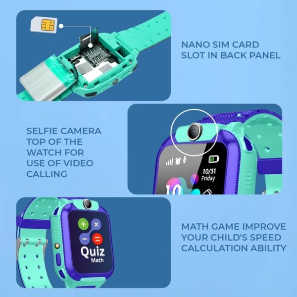 GameSir Kids Smartwatch for Boys & Girls, Men & Women, Sim Card Support, Location Tracker/GPS System, Music Player, Camera, Video,Notification, Alarm, Waterproof, Calling Smart Watch-Blue