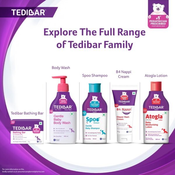Tedibar Moisturising Baby Bathing Bar 75g (Pack of 1) 100% Soap Free No. 1* Pediatrician Prescribed Moisturising Bar - By Torrent Pharma