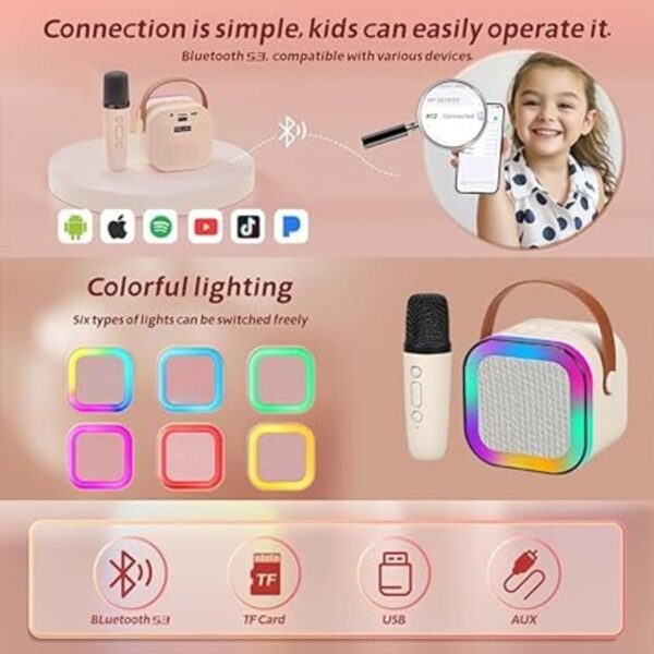 ABTER New Karaoke Machine for Kids with Wireless Mics 4-12 Years Old Girls Birthday Toys Gifts for Girls Boys Ages 4, 5, 6, 7, 8, 9, 10, 12 +Year Old Birthday Home Party (K-12 Single MIC)