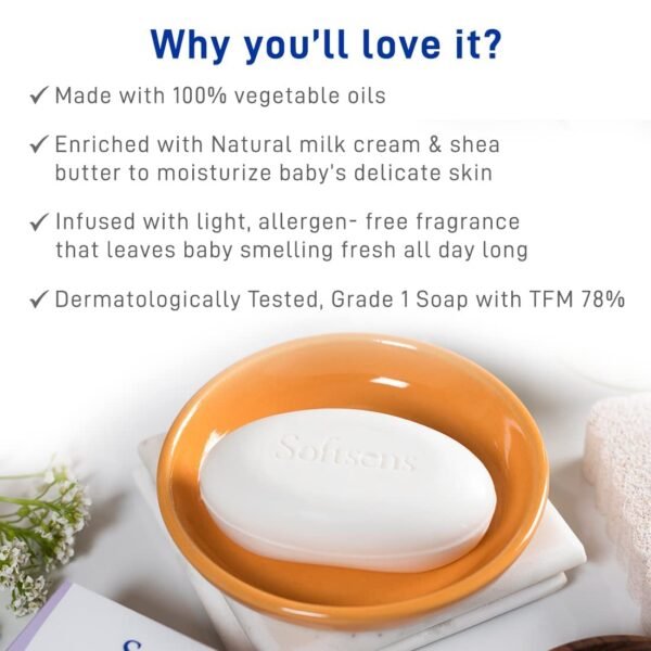 Softsens Baby Moisturizing Milk Soap Bar Enriched with Natural Milk Cream & Shea Butter I Dermatologically Tested & Paraben Free for Baby Skin-(9 Soaps x 100g) (Pack of 3)