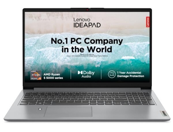 Lenovo IdeaPad Slim 1 AMD Ryzen 5 5500U 15.6" HD Thin and Light Laptop (16GB/512GB SSD/Integrated AMD Graphics/Windows 11 Home/MSO 21/1Yr ADP Free/Cloud Grey/1.61Kg), 82R400ERIN