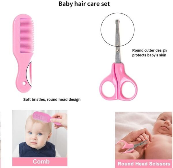 utsub New Born Grooming kit,Gift Set, Healthcare, Baby Care Baby Finger Teeth Brush Comb Set with Soft Toy Rattle Hair Care Products for Babies & Infants 0-12 Months (Pack of 9, Pink)